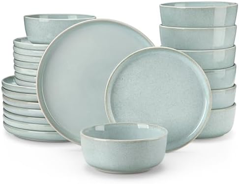 vancasso ANYA 24 Pieces Plates and Bowls Set, Mint Green Dinnerware Sets, Reactive Glaze Dishes Set for 8, Ceramic Dishware Sets Kitchen Dinner Set, Microwave & Dishwasher Safe by vancasso