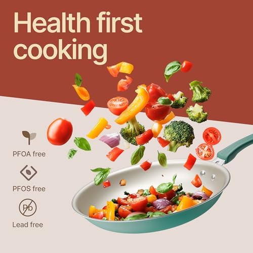 Pots and Pans Set, 23-Piece Non Stick Cookware & Bakeware Sets with Plaid Pattern, Stackable Design, Dishwasher Safe, Stain-resistant, Oven & All-Stove Safe, Tempered Glass Lid, Aqua - Image 6