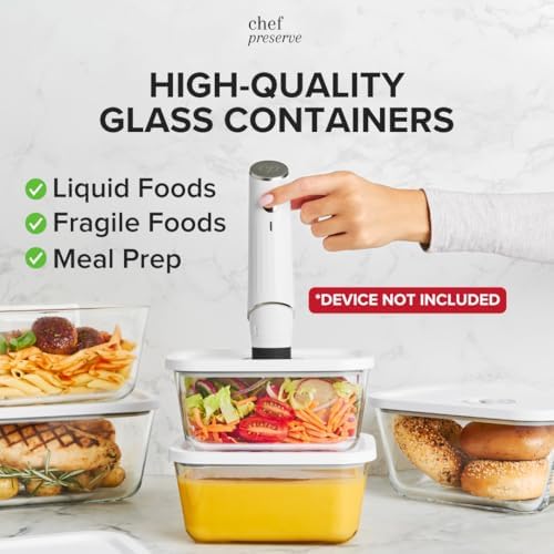 Chef Preserve Glass Vacuum Seal Containers for Meal Prep, Food Storage, Made For Compact Vacuum Sealer, 3pcs set [3x Large] Works With Handheld Vacuum Sealer Machine - Image 3