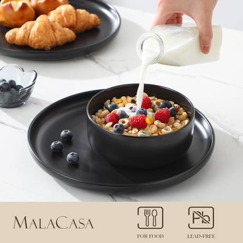 MALACASA 12 Pcs Porcelain Plates and Bowls Sets,Dinnerware Set for 4,Black - Image 3