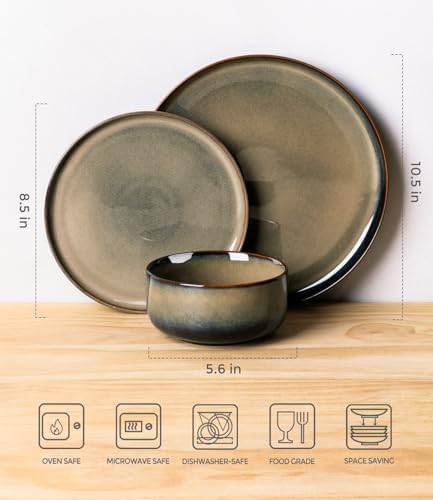TheTerra Ceramic Dinnerware Set for 4, 12-Piece Plates and Bowls Set - Image 2