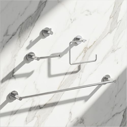 VIGO Cass 4 Pieces Bathroom Hardware Set, 24 inch Towel Bar, Hand Towel Holder, Robe Towel Hook, Toilet Paper Holder Wall Mounted, Stainless Steel Bath Accessory Set Chrome Finish - Image 2