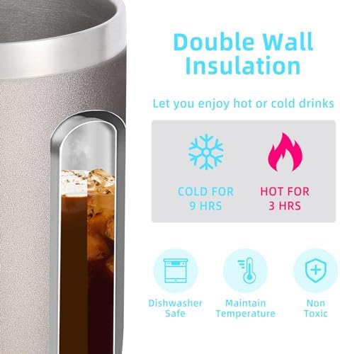 Volhoply 14oz Insulated Stainless Steel Coffee Mug with Lid Bulk 4 Pack,Double Wall Vacuum Travel Coffee Cup with Handle,Reusable Cups Tumbler Cup,Camping Mugs Keep Hot,Ideal Gifts(Gray,4 Set) - Image 3