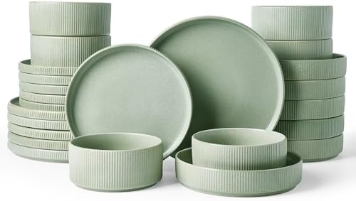 Famiware Star Stoneware Dinnerware Sets with Pasta Bowls, 24pc Dishes for 6 by Famiware