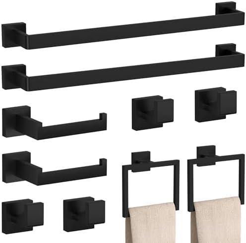 10-Pieces Matte Black Bathroom Accessories Set 23.6 Inch Towel Bar Set. by PNWNNHInc