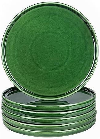 vicrays Ceramic Dinner Plates Set - Porcelain 10 Inch Flat Steak Pasta Pizza Plate Home Party Restaurant Plate Scratch Resistant Microwave Oven and Dishwasher Safe Set of 6 Green by VicraysCeramic