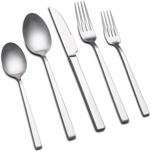 Forged Silverware Set for 8, Stainless Steel Matte Flatware Sets by Unknown