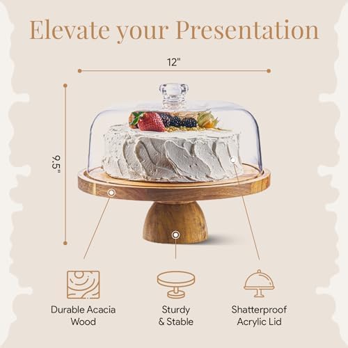 HOMESPHERE Wood Cake Stand with Lid, 2-in-1 Charcuterie Board, Round dome - Image 4