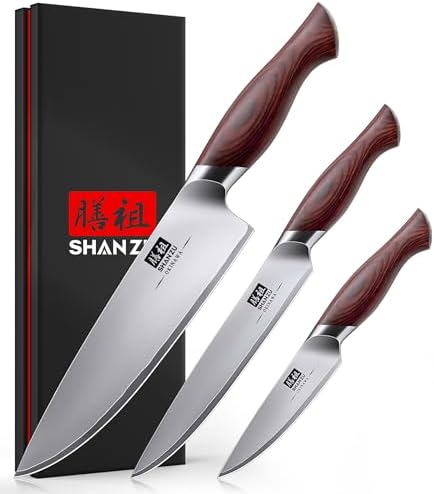 SHAN ZU Japanese Knife Set 3 PCs, 10Cr15Mov High Carbon Stainless Steel by SHANZU