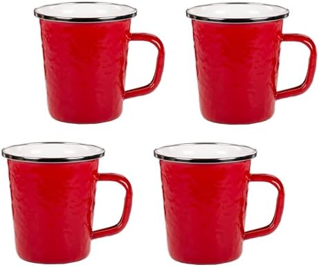 Golden Rabbit Enamelware Latte Coffee or Tea Mugs, 16 ounce, Solid Red Textured, Set of 4 by GoldenRabbitEnamelware
