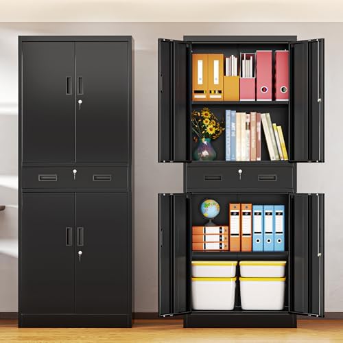 BESFUR Metal Storage Cabinet with 1 Drawer and Adjustable Shelves, 71" H Reinforced Heavy Duty Locking Storage Cabinet for Office, Garage, Home, School, Utility(Black) - Image 4
