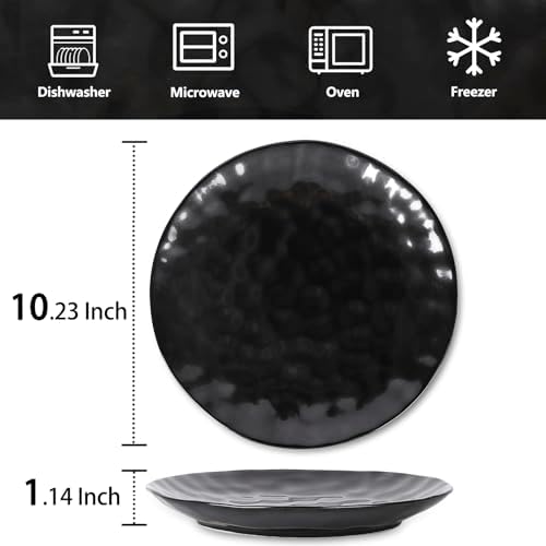 vicrays Ceramic Dinner Plates Set, 10 Inch, Microwave, Oven, Dishwasher Safe, Round, Porcelain Fluted Suitable for Steak, Pasta, Pizza, Home, Restaurant - Set of 6 Black - Image 4