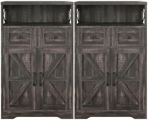 Farmhouse Storage Cabinet Set of 2, Small Kitchen Pantry Coffee Bar Cabinet by Befrases