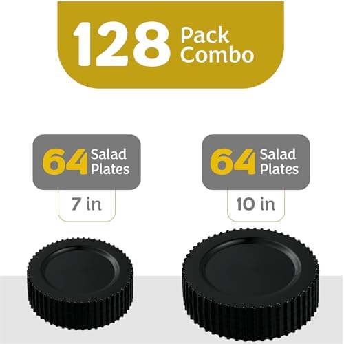PLASTICPRO 128 Piece Combo Plastic Dinner Plates Disposable Plastic Fancy Heavy Duty Party Dishes 7 inch and 10 inch, Black Beaded - Image 6