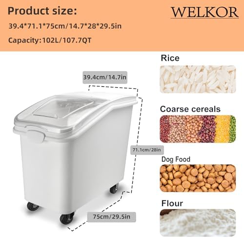 Ingredient Storage Bin,26 Gallon Dispenser Bin with Scoop for Dry Food, Sugar, Baking Supplies,Kitchen Rice Cereal Flour Bin,BPA Free,Pet Food Storage Container,Dog Cat Birds Food (26 Gallon) - Image 2
