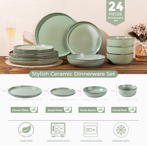 GBHOME Dinnerware Sets for 6, 24 Pieces Ceramic Plates and Bowls Set - Image 3