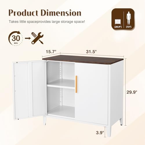 Letaya Metal Storage Cabinet with Doors, Small Kitchen Office Credenza - Image 3