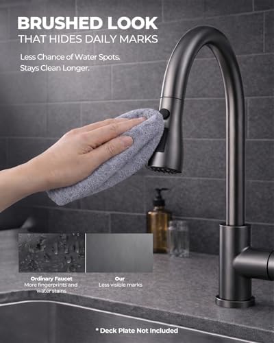 WEWE Pull-Down Kitchen Faucet, 3-Mode Sprayer, Matte Gray, Stainless Steel - Image 2