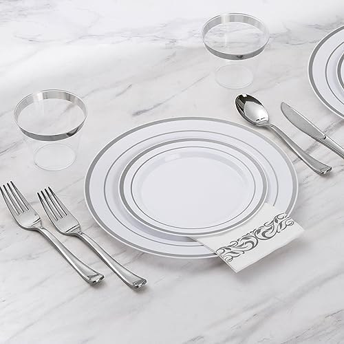 Goodluck 175 Pcs Silver Dinnerware Sets for 25 Guests, Disposable Plate Set - Image 5