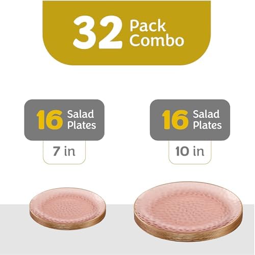 PLASTICPRO 32 Piece Combo Plates Set includes 16-7'' inch Plates & 16-10'' inch Dishes Rose Hammered Plastic PartyPlates Premium heavyweight Elegant, Disposable, Tableware, Dishes, - Image 5