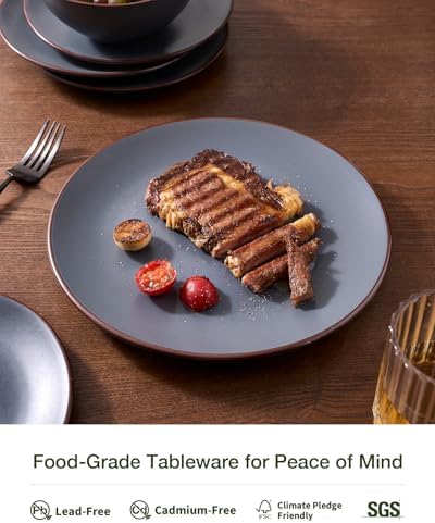 Famiware Venus Plates and Bowls Sets with Rim, Stoneware Dinnerware for 8 - Image 4
