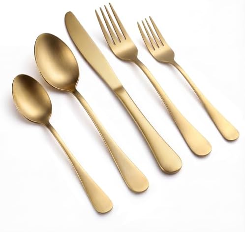 LIANYU 60 Piece Matte Gold Silverware Set for 12, Stainless Steel Flatware by LIANYU