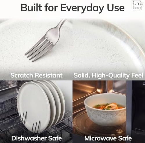 36 Piece Stoneware Dinnerware Set for 12, Handcrafted Plates and Bowls Set - Image 4