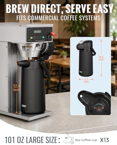 GiNT 3L Airpot Coffee Dispenser with Pump, Insulated Coffee Carafe for Hot Liquids, Stainless Steel Vacuum Insulated Pump Dispenser for Hot/Cold Beverages, Home Office Commercial Outdoor Use(101oz) - Image 2
