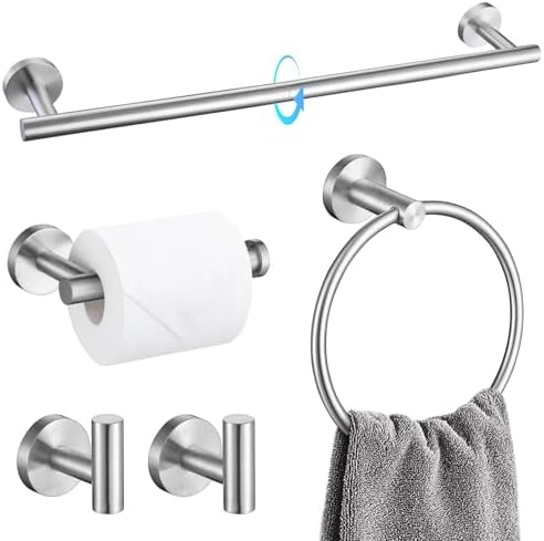 TQKAG Bathroom Towel Bar Holder Sets Brushed Nickel 23.6 Inch Round Stainless Steel Towel Bar Set 5 Piece Bathroom Accessory Set Wall Mounted by TQKAG