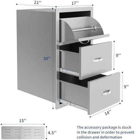 Garvee Outdoor Kitchen Drawers 17"Wx21"Dx30"H, Flush Mount Access BBQ Drawers with full Stainless Steel,Weatherproof & Rust-Resistant,for Outdoor Kitchen Island, Patio Grilling Tools & Spices - Image 3