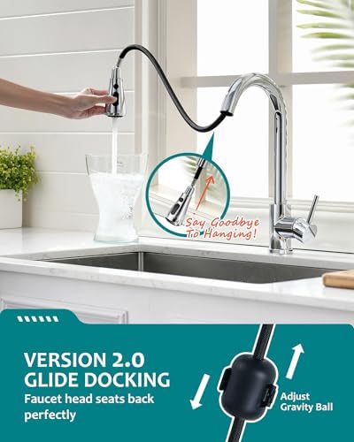 VFAUOSIT Kitchen Faucet with Pull Down Sprayer, Polished Chrome High Arc - Image 5