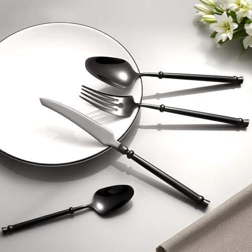 Black Silverware Set for 4 Unique 18/10 Stainless Steel 16 Piece Flatware Sets Mirror Polished Elegant Cutlery Utensils Set for Home Kitchen Dishwasher Safe Nice Weight - Image 6