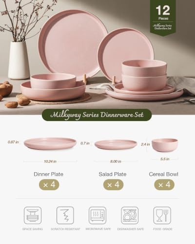 Famiware Milkyway 12-Piece Stoneware Dinnerware Set, Light Pink - Image 2