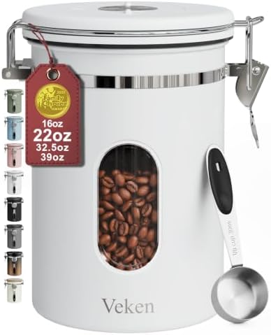 Veken Coffee Canister with Window, Airtight Stainless Steel Container, 22OZ by Veken