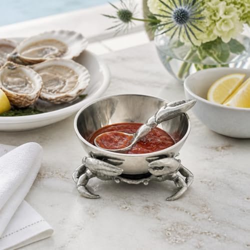 Arthur Court Crab 3-Piece Condiment Set - Aluminum Seafood Server with Removable Bowl - 7 Inch Diameter Tray - Image 5