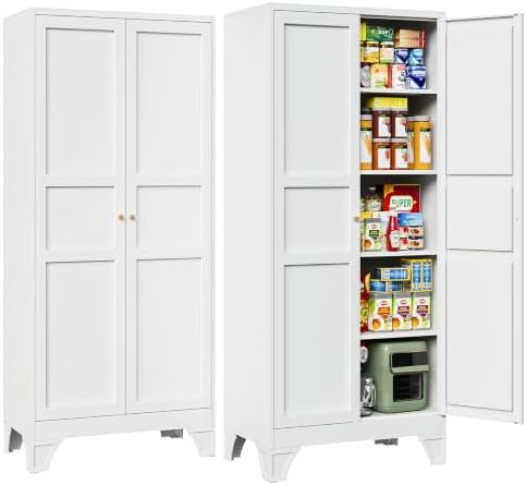 Letaya 76" H Metal Garage Storage Cabinets,White Tall Kitchen Pantry by LetayaMetalCabinets