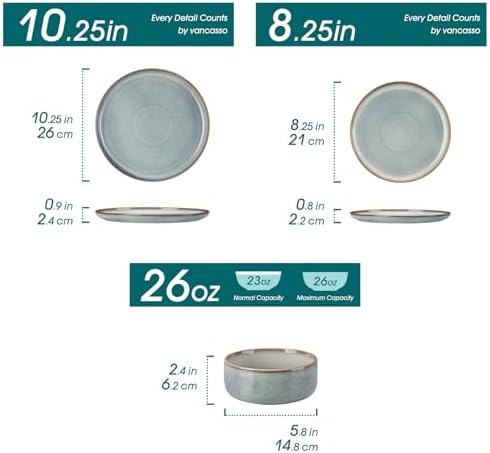 vancasso PLAYA Plates and Bowls Sets, 12 Pieces Light-Blue Dinnerware Sets for Kitchen, Reactive Glaze Dishes Set for 4, Dishwasher and Microwave Safe - Image 2