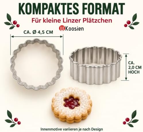 Christmas Linzer Cookie Cutter Set of 9 Biscuit Cutters Cookies Fruit Bread Cutter Jam Cookies for Children and Holidays - Image 3