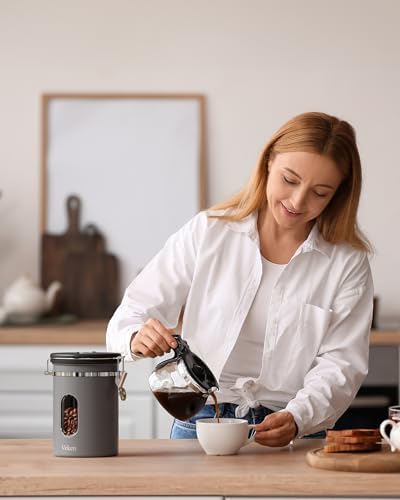 Veken Coffee Canister with Window, Airtight Stainless Steel Container,Date Tracker, Kitchen Food Storage Jars for Beans, Ground, Espresso, Rice,Tea, Sugar, Cereal, Gifts, Scoop, Grey, 22OZ (Pack of 2) - Image 5