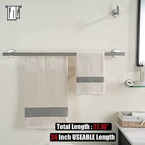 JQK Bath Hardware Towel Bar Accessory Set, 5-Piece Bathroom Accessories Fixtures Set Brushed Finished Wall Mount Includes 24" Towel Bar, 9" Hand Towel Bar, Toilet Paper Holder, Robe Hook x2, BAS105-BN - Image 3