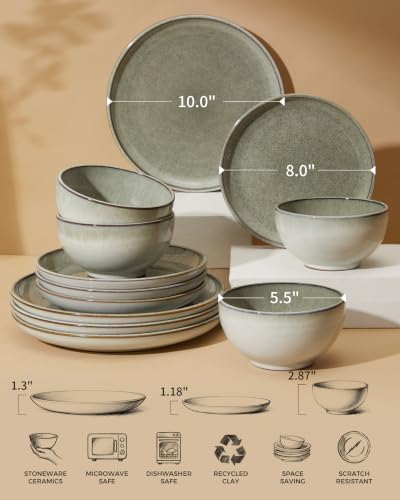 Pokini Ceramic Dinnerware Sets for 8, 24pcs Plates and Bowls Sets Dish Set - Image 3
