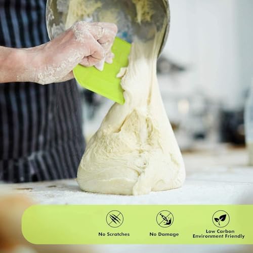 SURDOCA Dough Scraper Bench Scraper - 3P 13x7.9" Plastic Flexible Bowl Scraper, Sharp Edge & Angles Cake Scraper. Non-Slip Bakeware Decorating Tools Sculpting & Modeling Tools - Pink+Blue+Green - Image 4