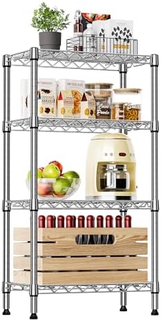 IZEUK 4 Tier Steel Storage Shelves, Heavy Duty Metal Shelf Wire Shelving Rack for Pantry, Kitchen, Living Room, or Office Organization (11.8" D x 21.7" W x 39.5" H, 1000LBS, Chrome) by IZEUK