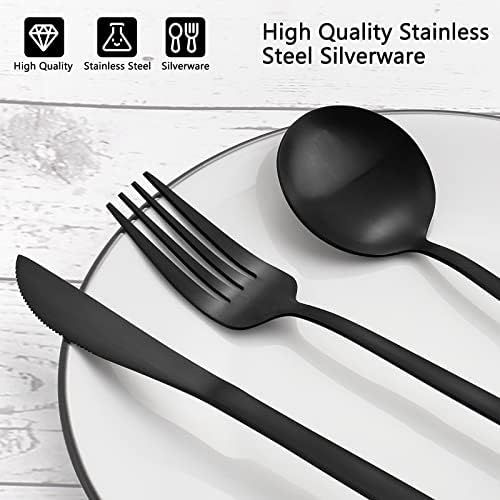 Matte Black Silverware Set, VANVRO 40-Piece Stainless Steel Flatware Set, Satin Finish tableware Cutlery Set, Service for 8, Home and Restaurant, Dishwasher Safe - Image 4