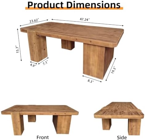 Rustic Wooden Coffee Table with 3 Thicked Legs, Big Rectangle Coffee Table - Image 2
