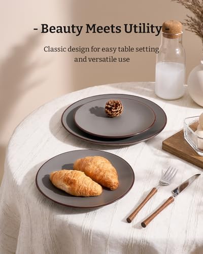 Famiware Venus Plates and Bowls Sets with Rim, Stoneware Dinnerware for 8 - Image 3