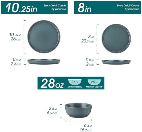 vancasso Plates and Bowls Sets, 18 Pieces Stoneware Dinnerware Set for 6, Ceramic Dish Set for Kitchen, Microwave and Dishwasher Safe, Smoky Teal, Series ZERMATT - Image 2