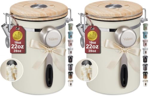 Veken Coffee Canister with Window, Airtight Stainless Steel Container, Gifts For Women, Kitchen Food Storage for Beans,Ground,Espresso,Rice,Tea, Sugar, Cereal, Lids,Jars, Scoop, Cream,22OZ (Pack of 2) by Veken