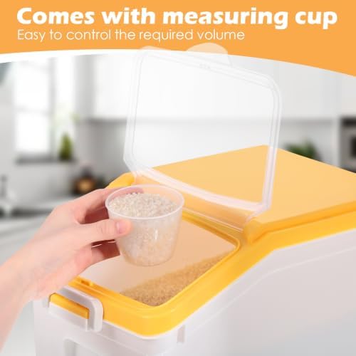 Sunnyray 4 Pcs Flour Storage Containers Rice Bin with Wheels, Yellow, 22 lb - Image 5