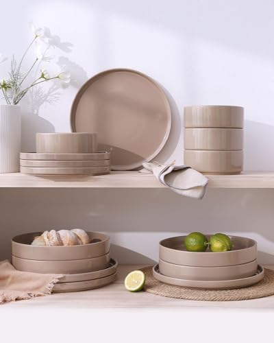 Famiware Nebula Plates and Bowls, 24-Piece Dinnerware Set, Cinnamon Brown - Image 5